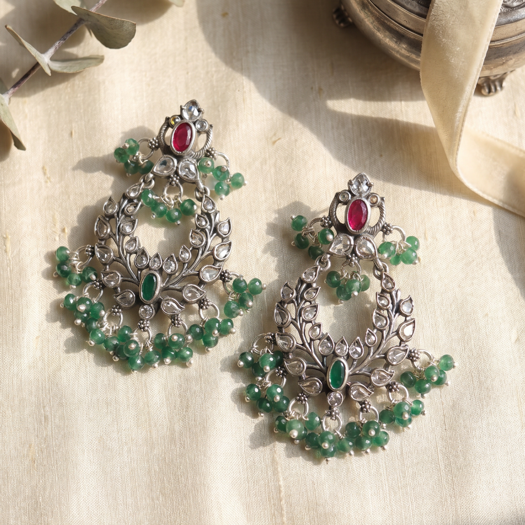Full Bloom — Kundan Chandbali in Oxidised Silver