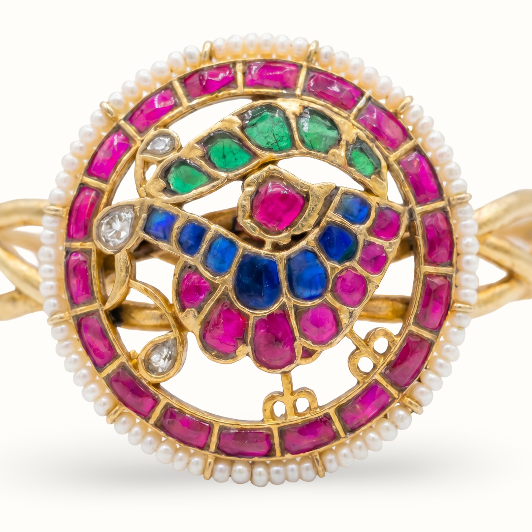 Full Circle — Navratna Kundan Bracelet in Gold Plated Silver