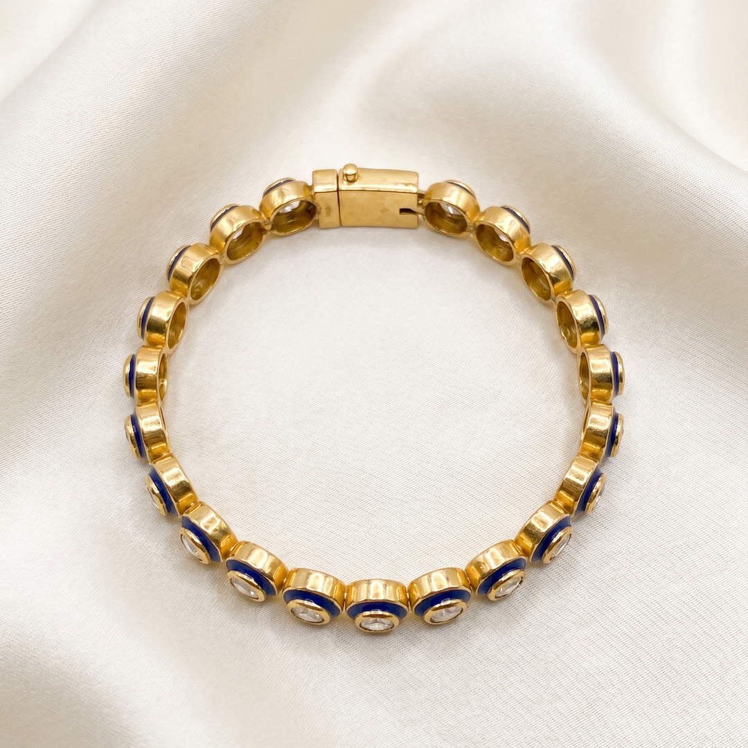 Rally, But Make It Royal — Kundan Meenakari Tennis Bracelet in Gold Plated Silver