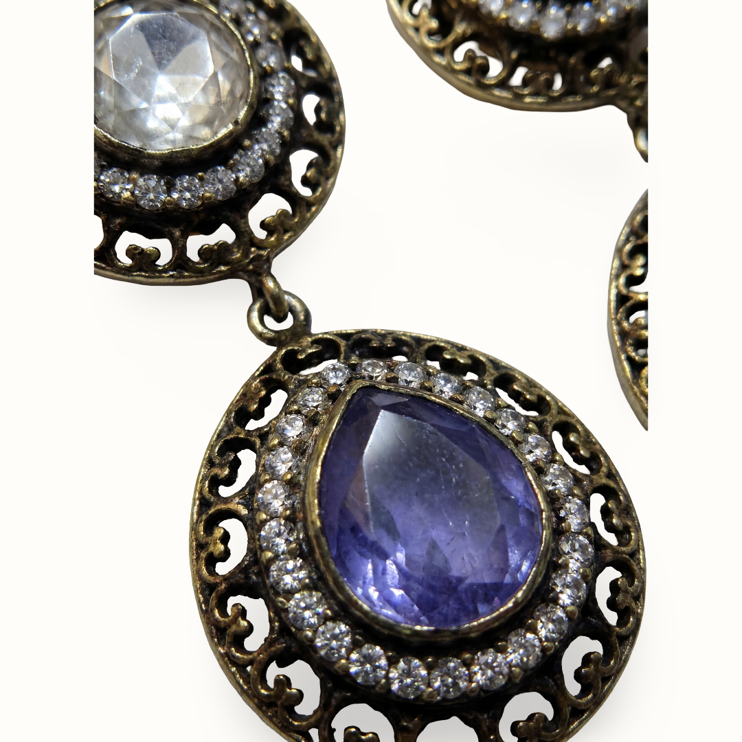 Deep Blue Mood — Victorian Tanzanite Dangle in Oxidised Silver
