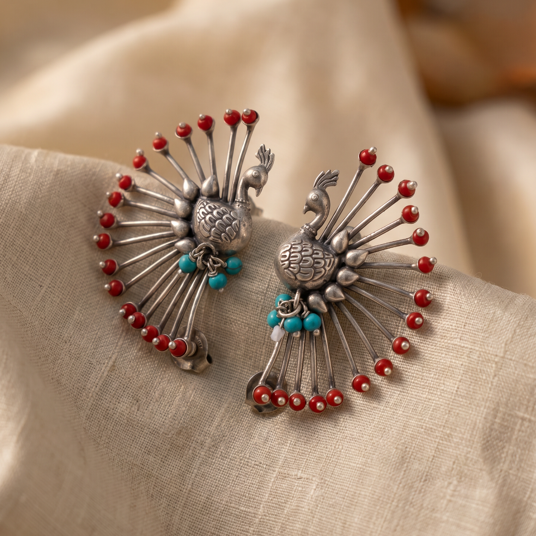 Full Feather — Peacock Ear Cuff in Oxidised Silver