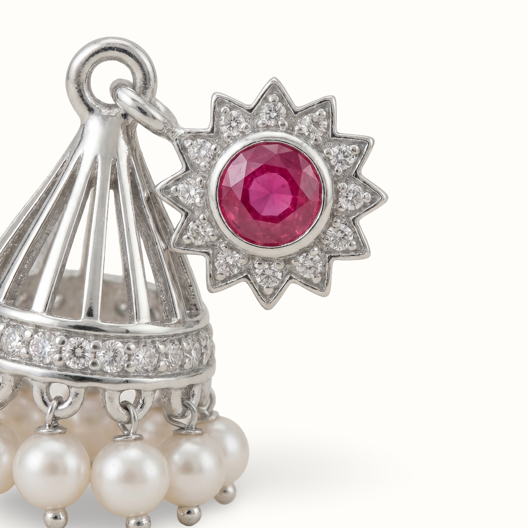 Star Power — Ruby & Pearl Jhumka in Oxidised Silver