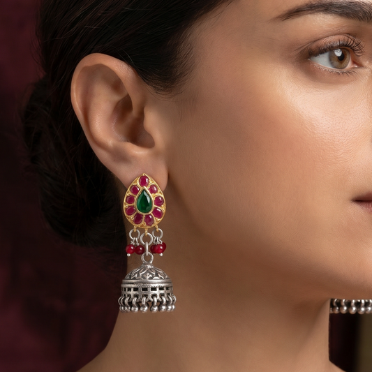 Ruby Riot — Kundan Jhumka in Oxidised Silver