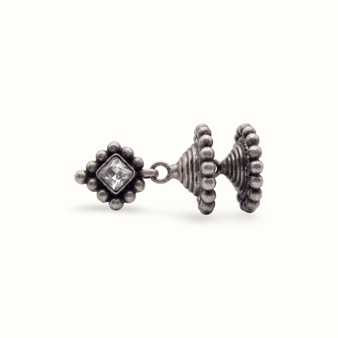 Two-Tier Wonder — Kundan Jhumka in Oxidised Silver