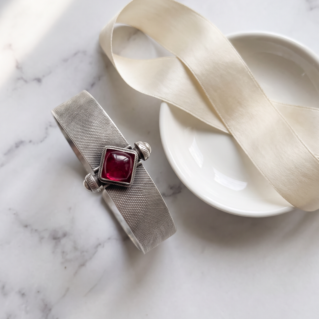 Red Card — Ruby Stone Kada in Oxidised Silver