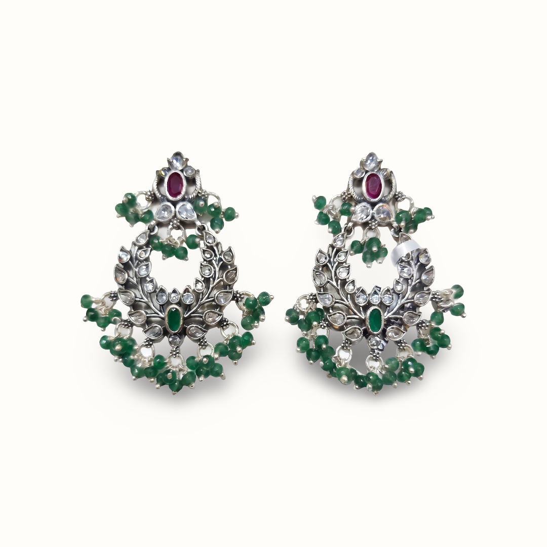 Full Bloom — Kundan Chandbali in Oxidised Silver