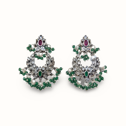 Full Bloom — Kundan Chandbali in Oxidised Silver