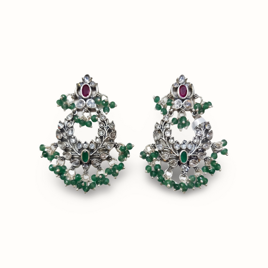 Full Bloom — Kundan Chandbali in Oxidised Silver