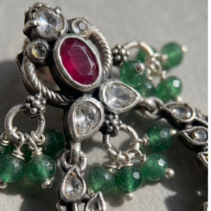 Full Bloom — Kundan Chandbali in Oxidised Silver