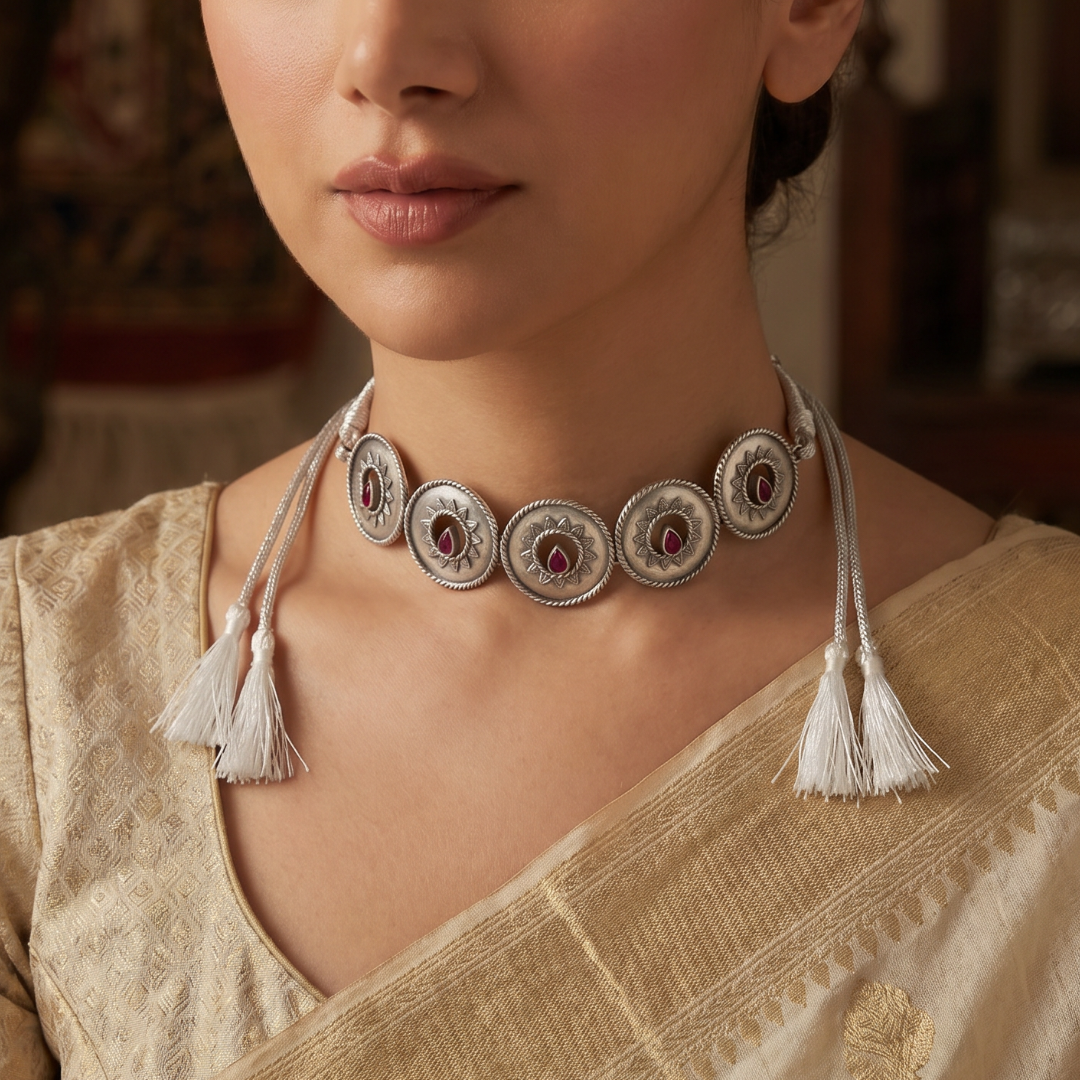Five of a Kind — Sun Disc Choker in Oxidised Silver