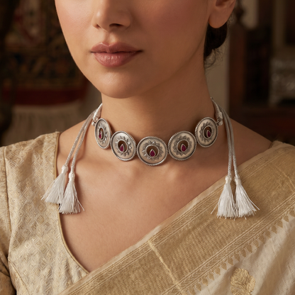 Five of a Kind — Sun Disc Choker in Oxidised Silver