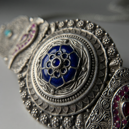 Centrepiece Energy — Meenakari Floral Choker in Oxidised Silver