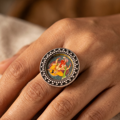 Blessed & Bold — Ganesha Miniature Ring in Oxidised Silver