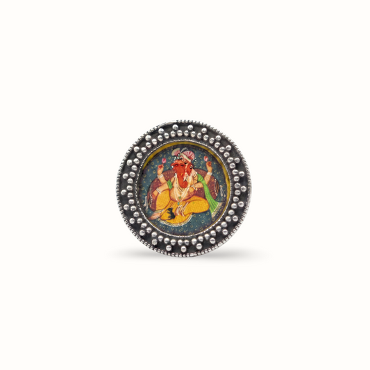 Blessed & Bold — Ganesha Miniature Ring in Oxidised Silver