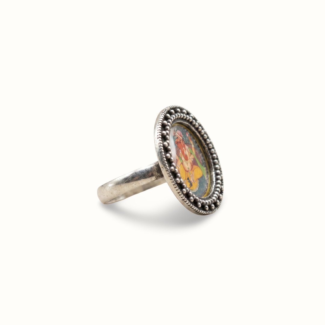 Blessed & Bold — Ganesha Miniature Ring in Oxidised Silver