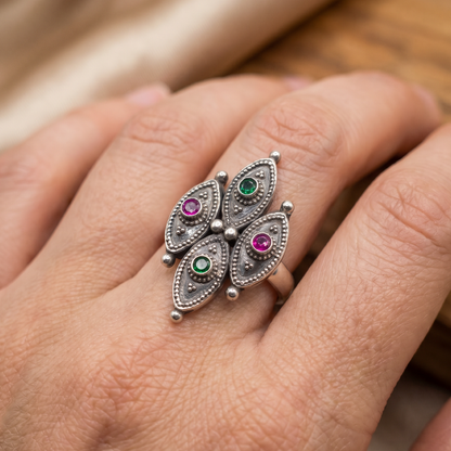 Four Eyes on You — Patti Cluster Ring in Oxidised Silver
