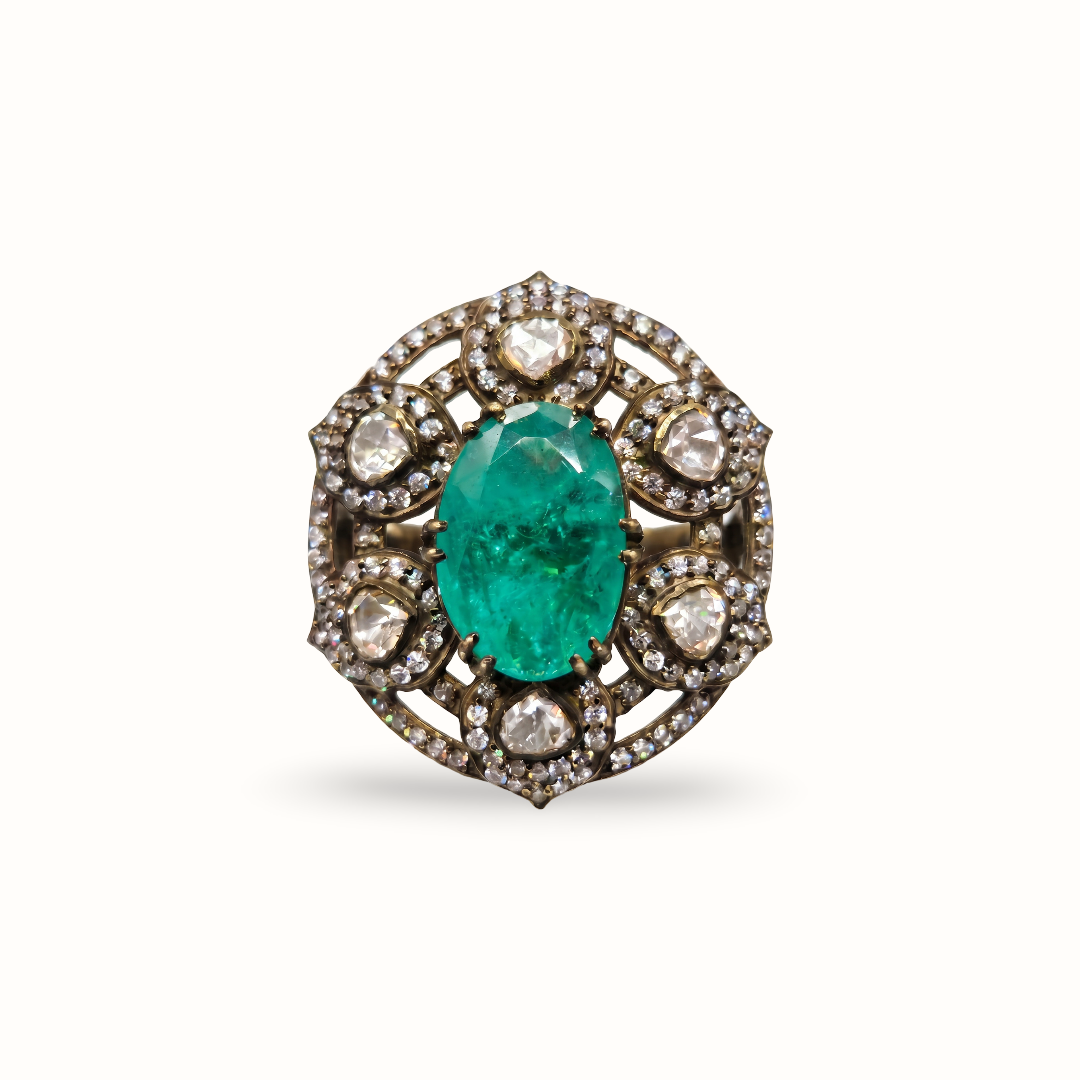 The Main Character — Victorian Emerald Cocktail Ring in Gold Plated Silver