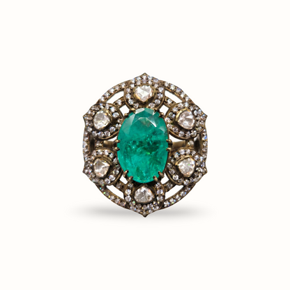 The Main Character — Victorian Emerald Cocktail Ring in Gold Plated Silver