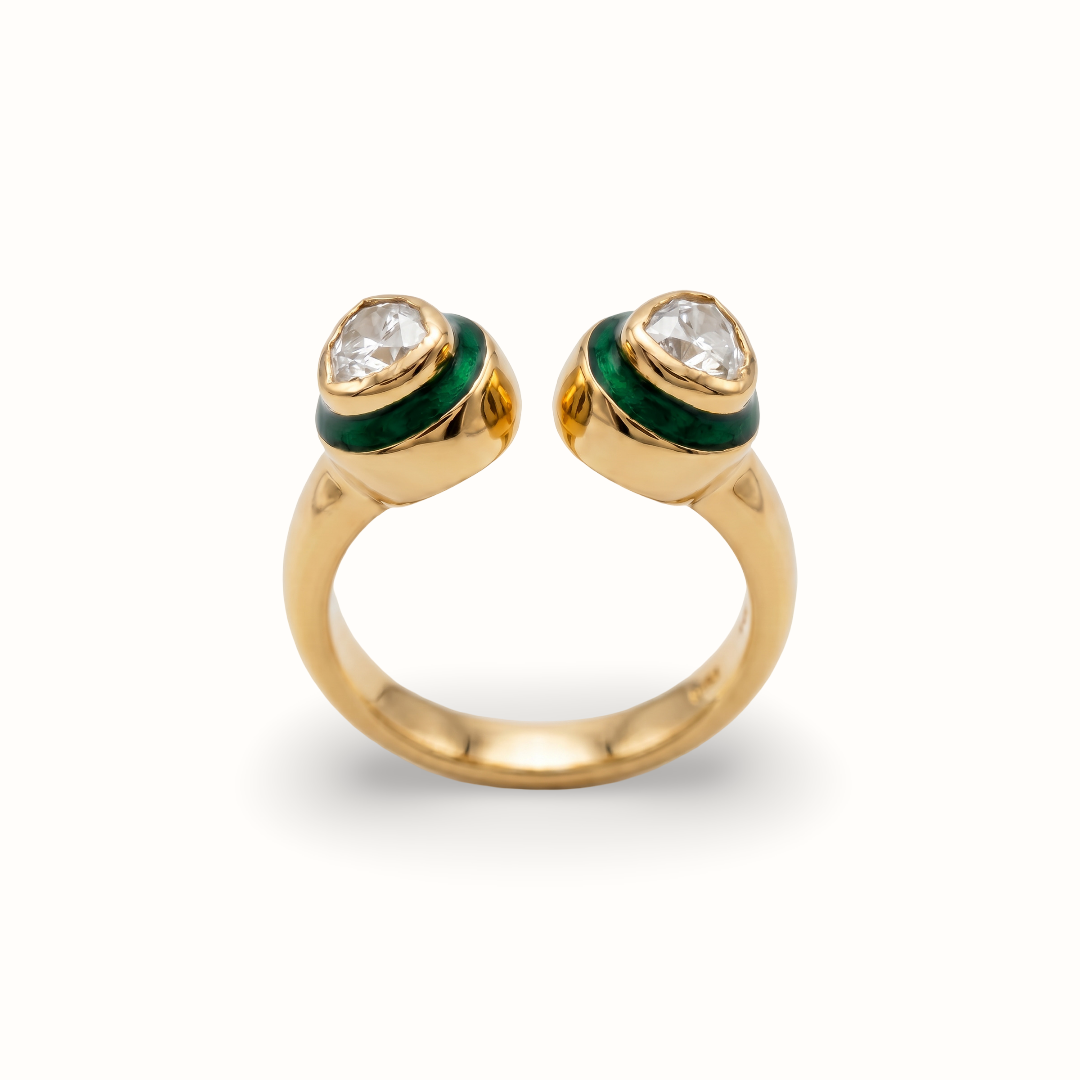 Two Can Play — Kundan Meenakari Bypass Ring in Gold-Plated Silver