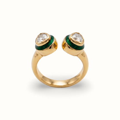 Two Can Play — Kundan Meenakari Bypass Ring in Gold-Plated Silver