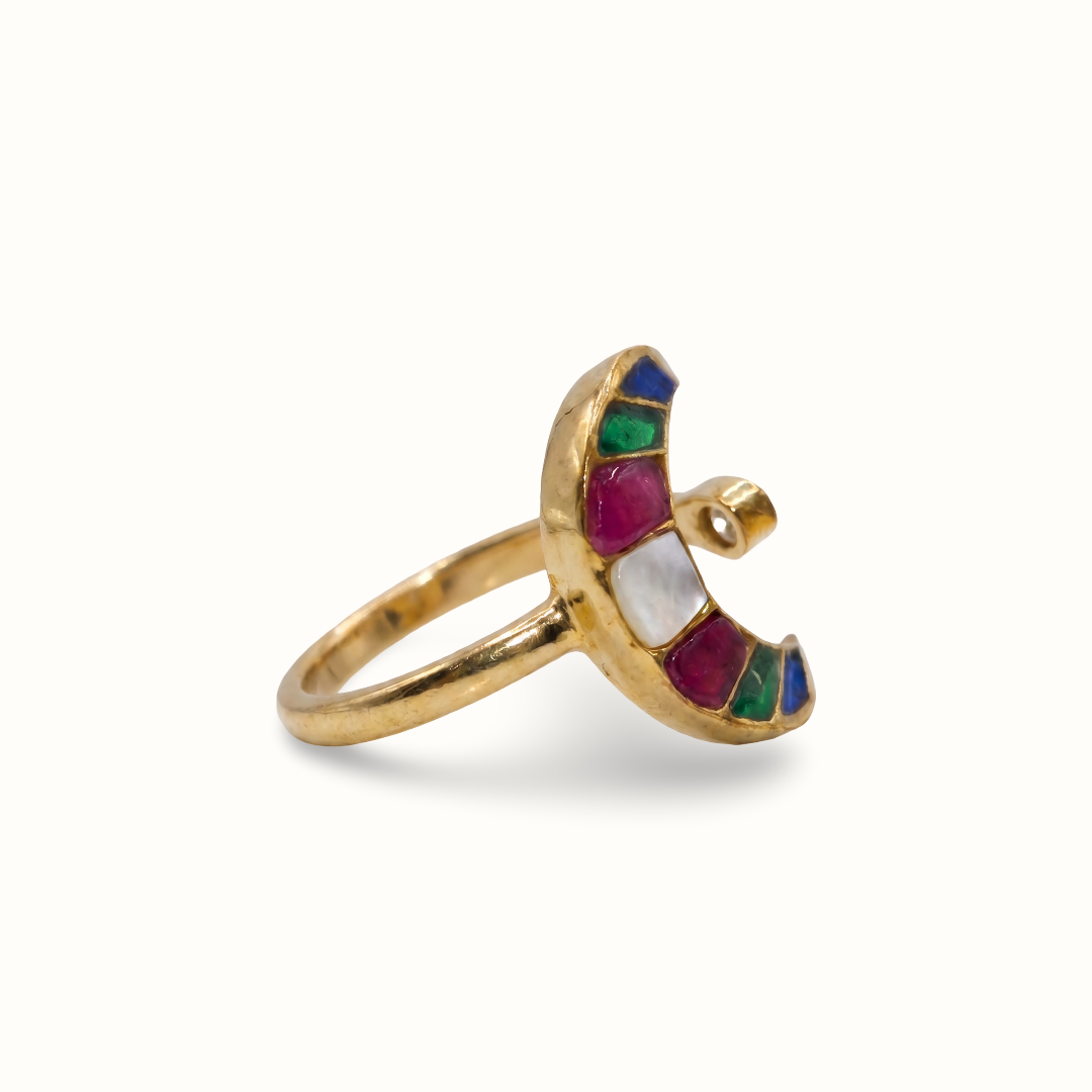 Chand Se Yaar — Navratna Crescent Ring in Gold Plated Silver