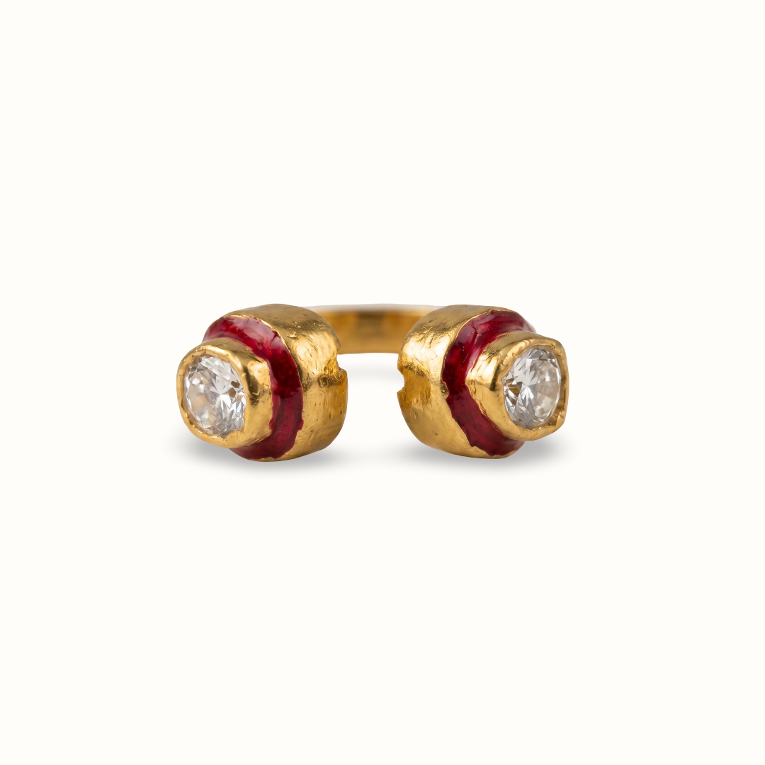Two of a Kind — Double Kundan Meenakari Open Ring in Gold Plated Silver