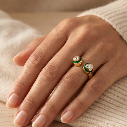 Two Can Play — Kundan Meenakari Bypass Ring in Gold-Plated Silver