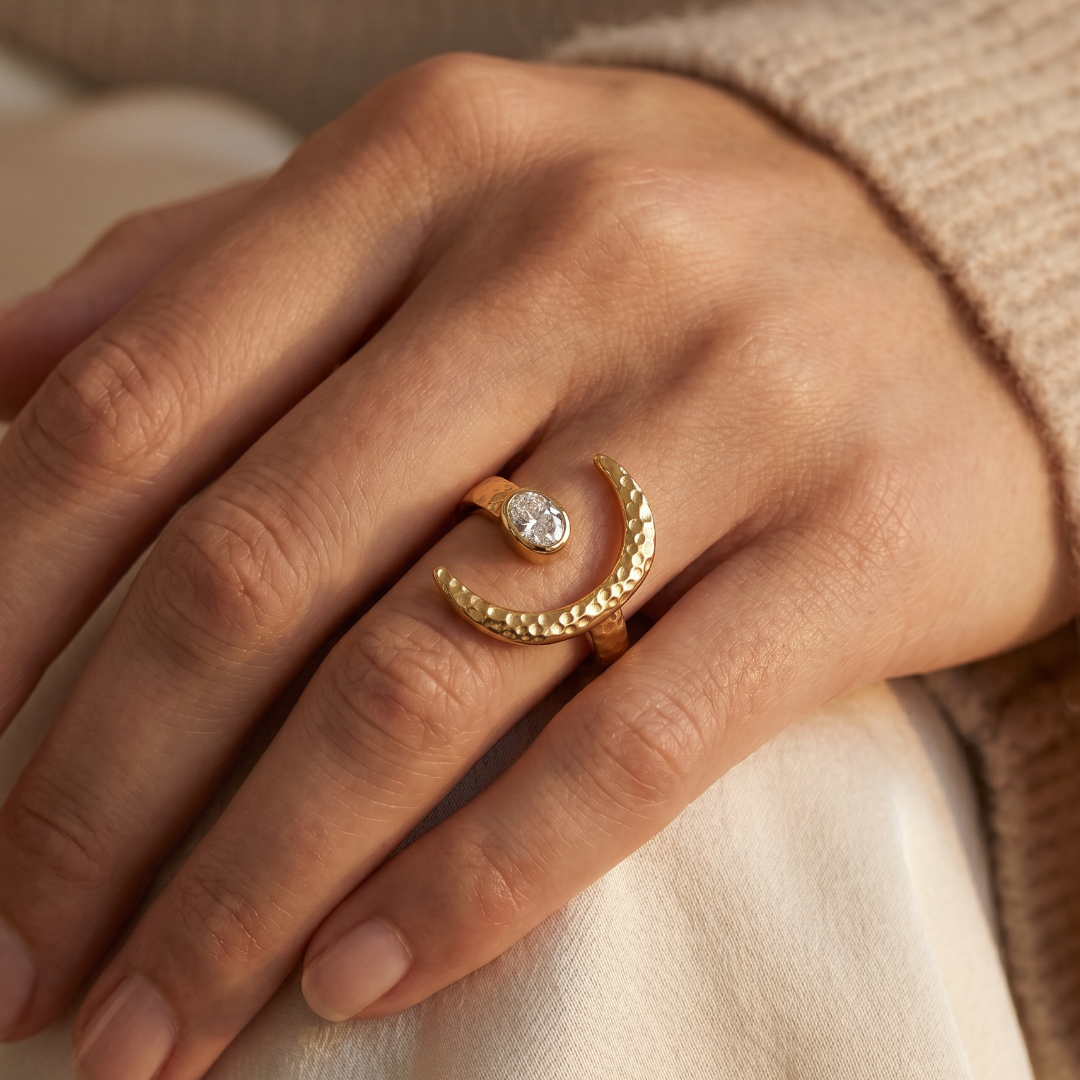 Rise & Shine — Crescent Moon Ring in Gold Plated Silver