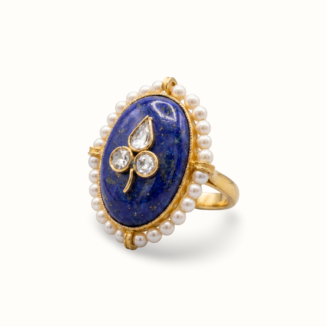 Night Sky Flex — Lapis Kundan Statement Ring in Gold Plated Silver