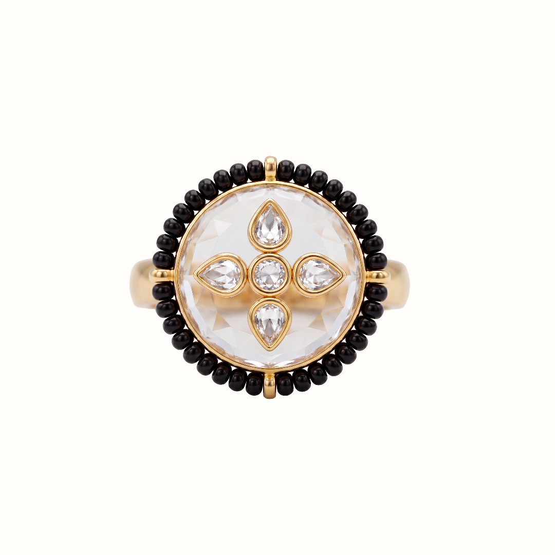 Center of Attention — Kundan Floral Ring in Gold Plated Silver