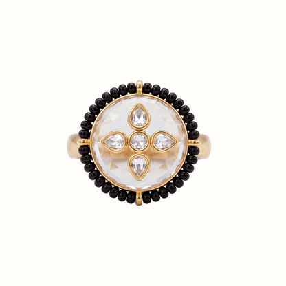 Center of Attention — Kundan Floral Ring in Gold Plated Silver