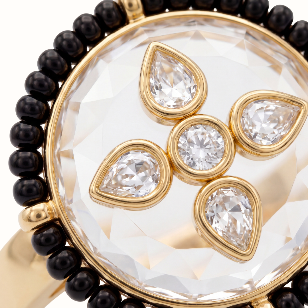 Center of Attention — Kundan Floral Ring in Gold Plated Silver