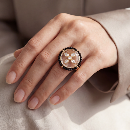 Center of Attention — Kundan Floral Ring in Gold Plated Silver