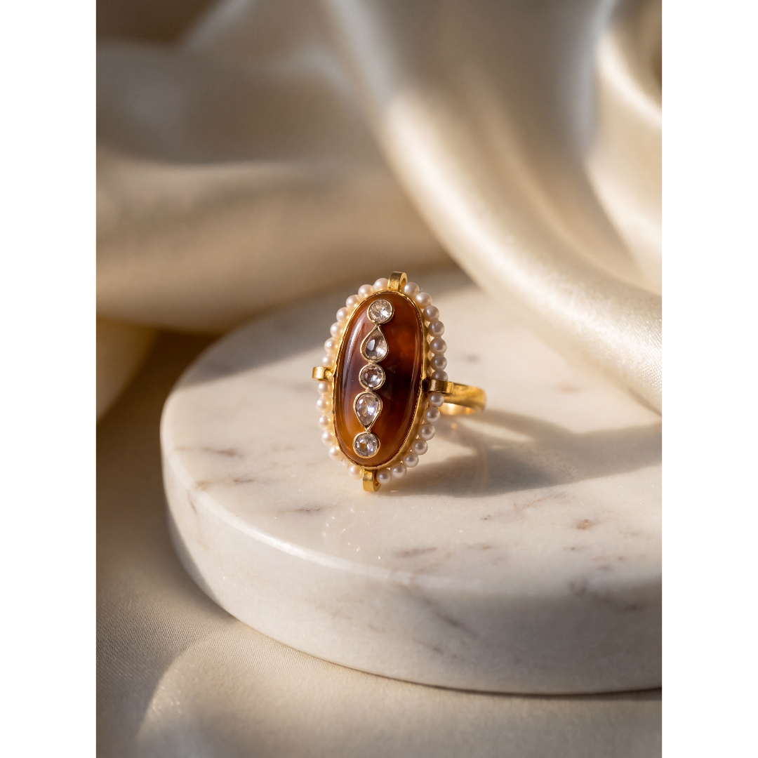 Main Character — Kundan Carnelian Statement Ring in Gold-Plated Silver