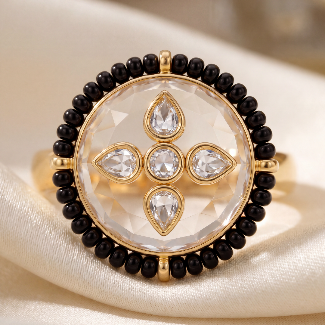 Center of Attention — Kundan Floral Ring in Gold Plated Silver
