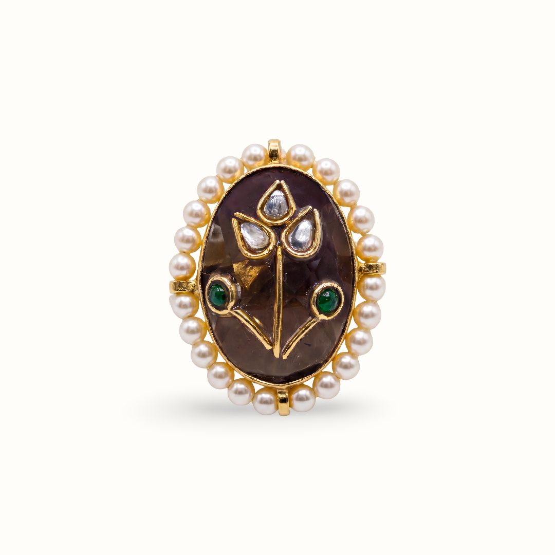 Garden Party — Kundan Floral Ring in Gold-Finish Silver