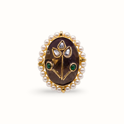 Garden Party — Kundan Floral Ring in Gold-Finish Silver