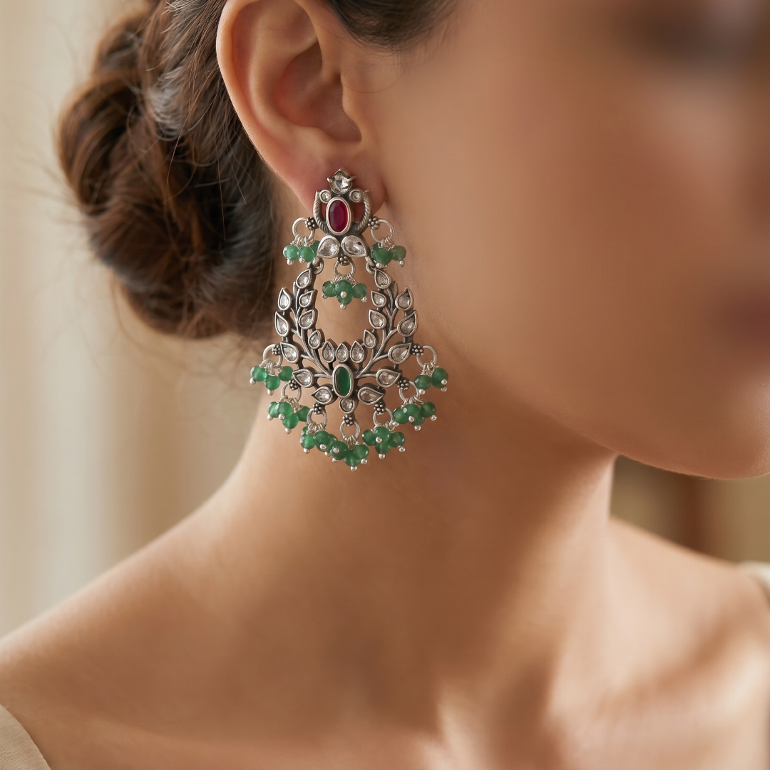 Full Bloom — Kundan Chandbali in Oxidised Silver