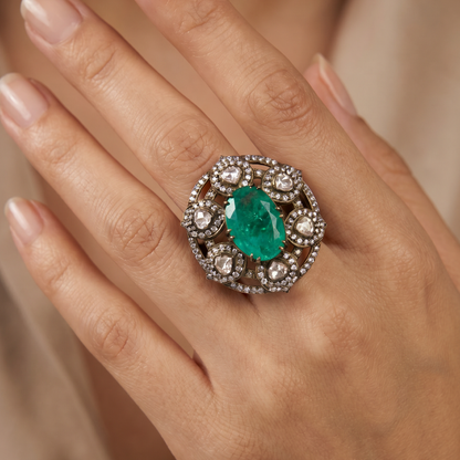 The Main Character — Victorian Emerald Cocktail Ring in Gold Plated Silver