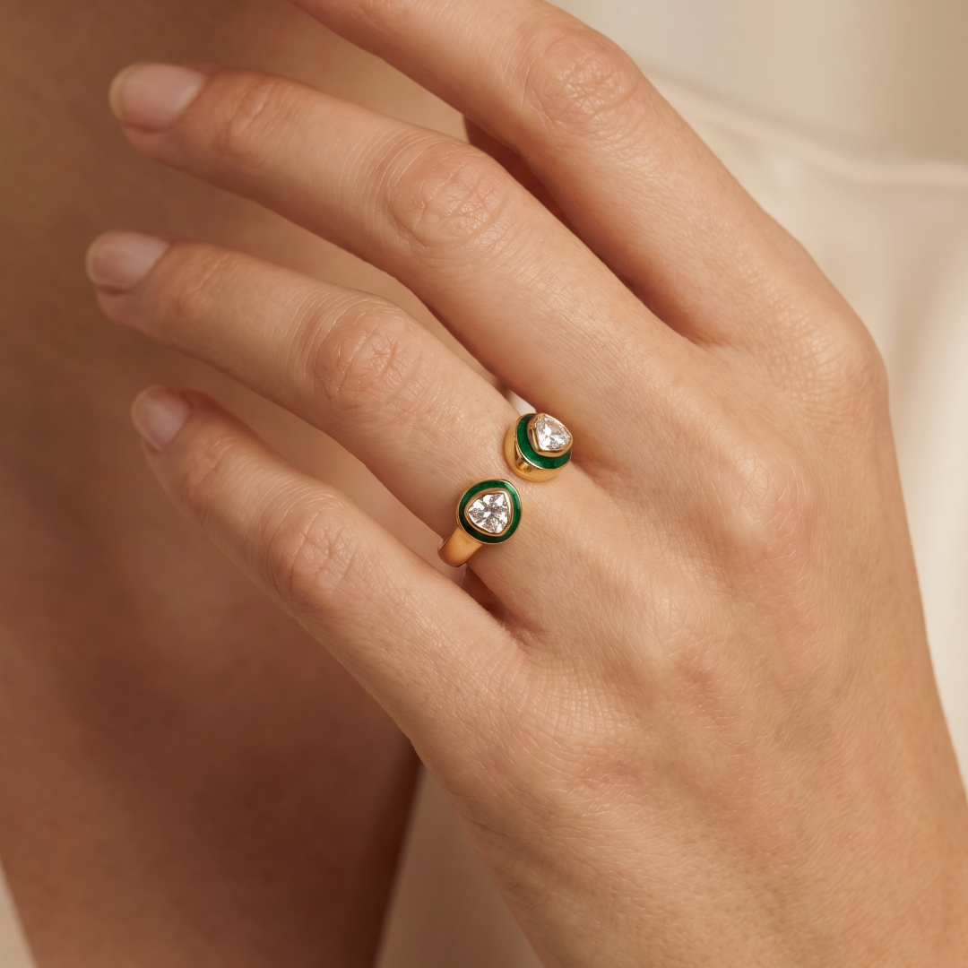 Two Can Play — Kundan Meenakari Bypass Ring in Gold-Plated Silver