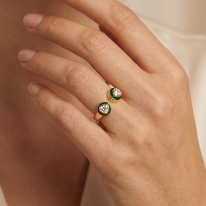 Two Can Play — Kundan Meenakari Bypass Ring in Gold-Plated Silver