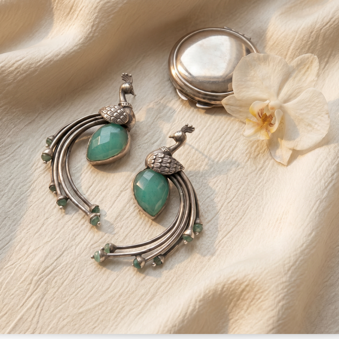 Spreading Wings — Peacock Chandbali in Oxidised Silver