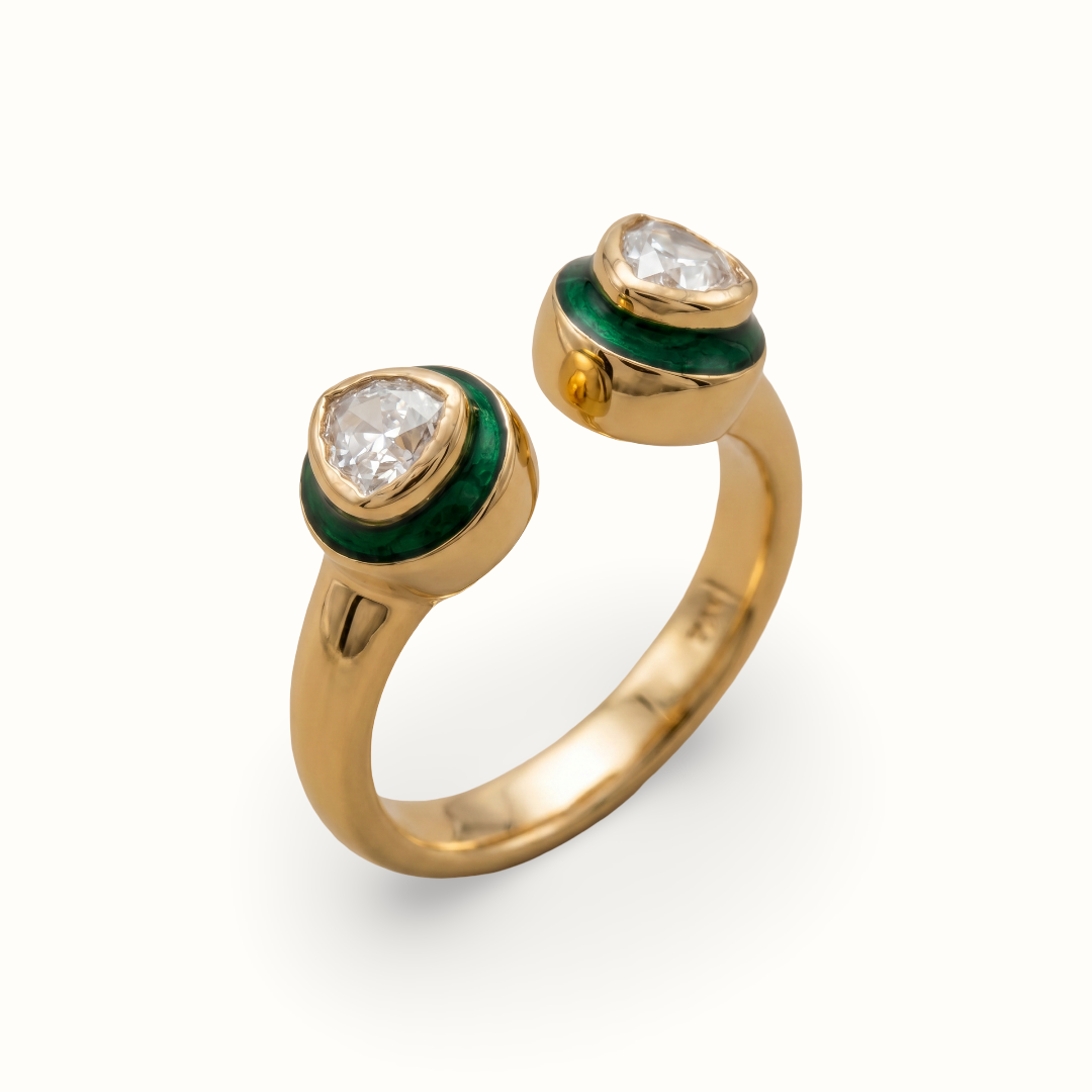 Two Can Play — Kundan Meenakari Bypass Ring in Gold-Plated Silver