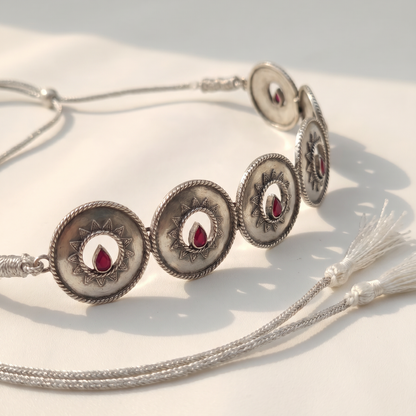 Five of a Kind — Sun Disc Choker in Oxidised Silver