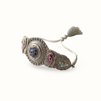 Centrepiece Energy — Meenakari Floral Choker in Oxidised Silver