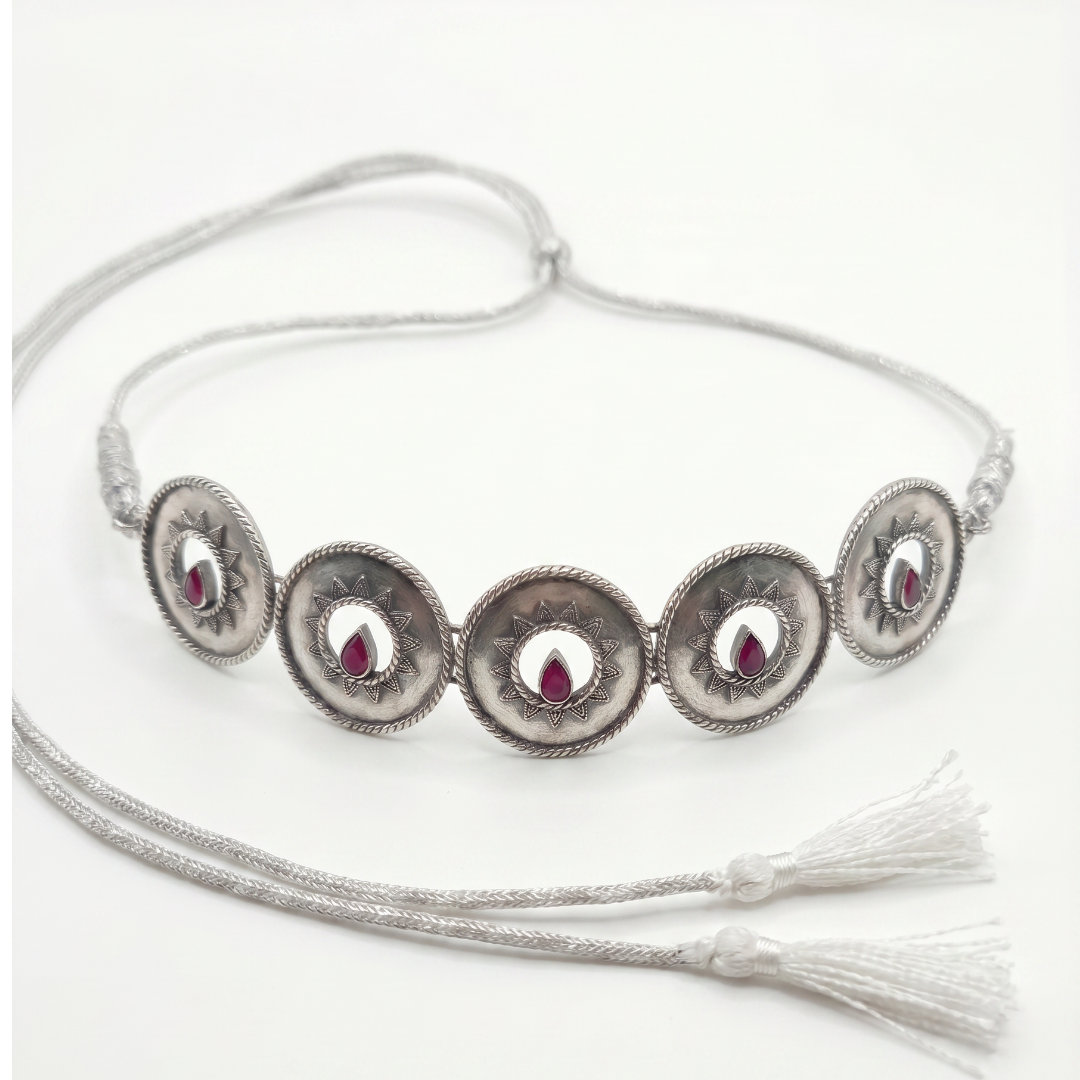 Five of a Kind — Sun Disc Choker in Oxidised Silver