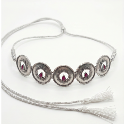 Five of a Kind — Sun Disc Choker in Oxidised Silver