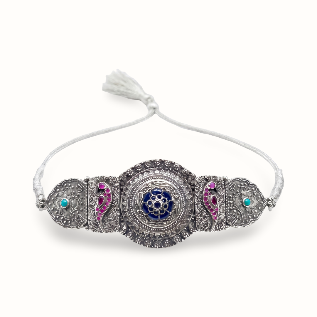 Centrepiece Energy — Meenakari Floral Choker in Oxidised Silver