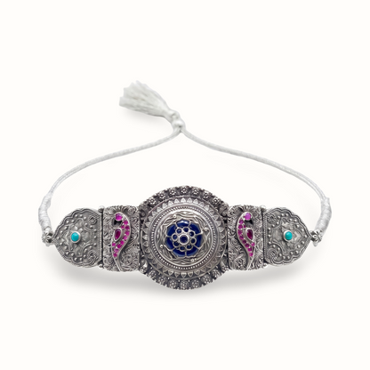 Centrepiece Energy — Meenakari Floral Choker in Oxidised Silver