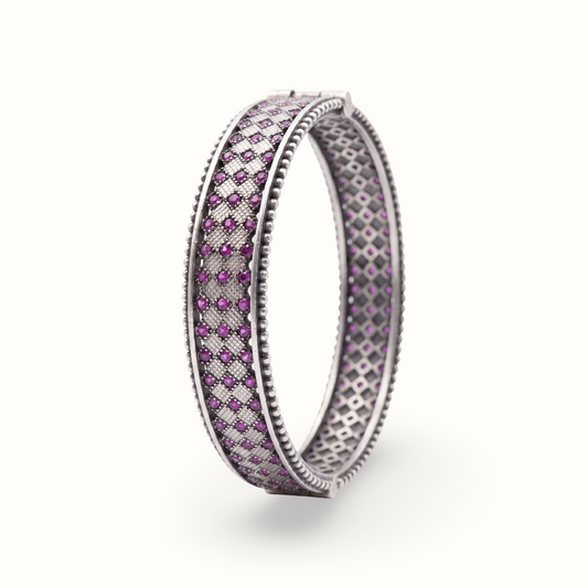 Grid Girl — Ruby Barfi Bangle in Oxidised Silver